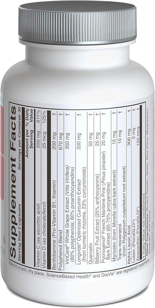 Retinal & Nerve Health Supplement – With Benfotiamine, Curcumin, Resveratrol & Grape Extract – Supports Circulation, Oxidative Stress & Kidney Function – 60 Capsules