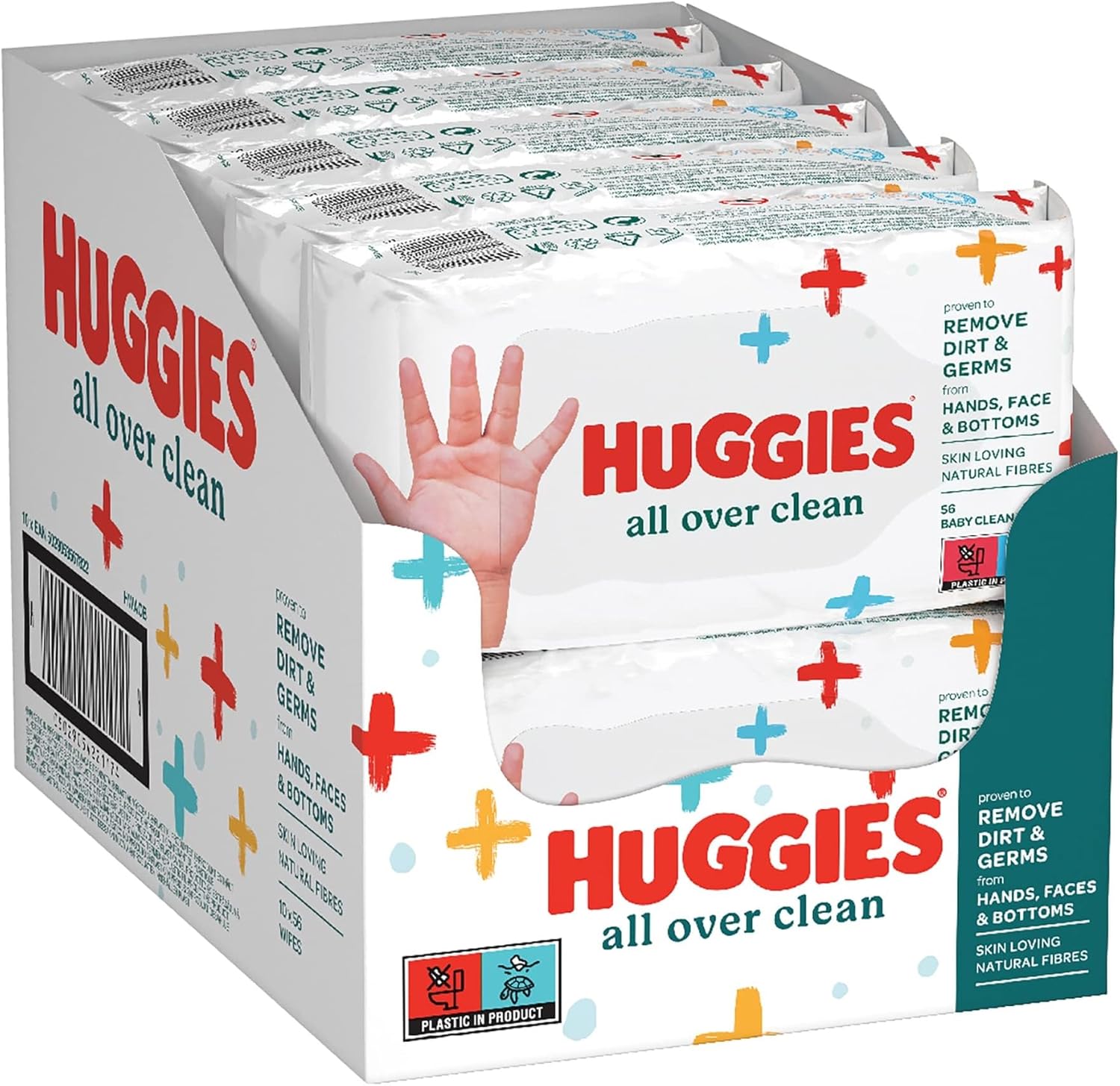 Huggies All Over Clean Baby Wet Wipes 56 Pieces - Pack Of 10 (10 X 56 Packs, Total 560 Wipes) (Safe For Face, Hands And Fundulet)
