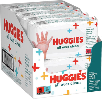 Huggies All Over Clean Baby Wet Wipes 56 Pieces - Pack Of 10 (10 X 56 Packs, Total 560 Wipes) (Safe For Face, Hands And Fundulet)