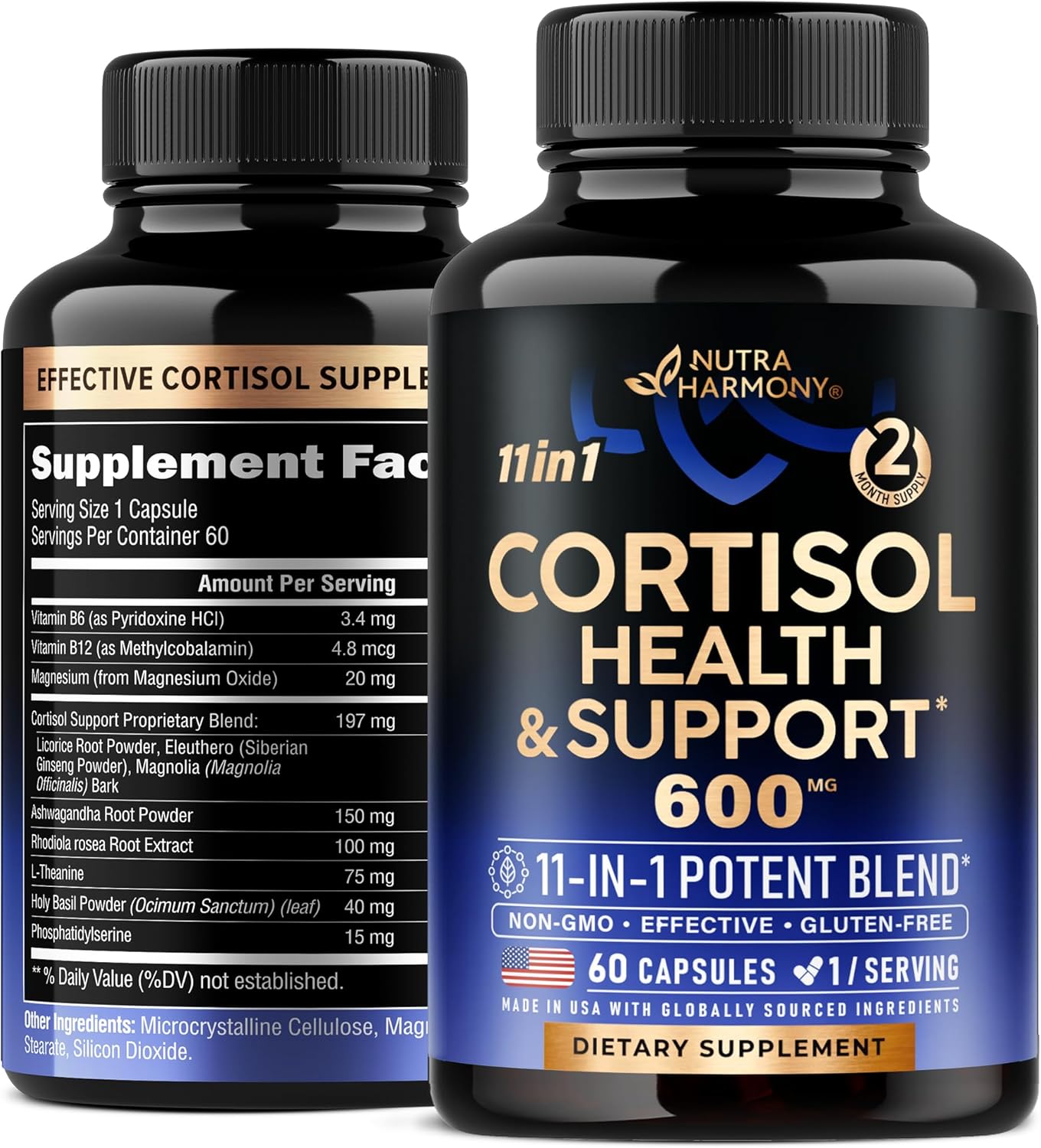 Cortisol Supplement For Women - Natural Based Hormone Balance - Ashwagandha | Rhodiola | Holy Basil | L-Theanine - Mood, Focus & Sleep Support - Made In Usa - Vegan, Non-Gmo - 60 Capsules For 2 Month