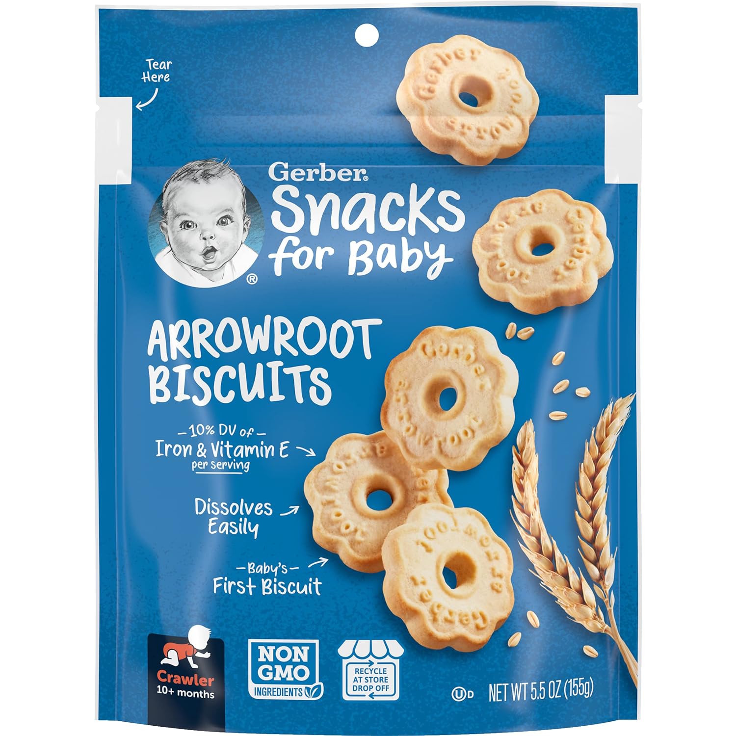 Gerber Snacks For Baby Biscuits, Arrowroot, 5.5 Oz Bag