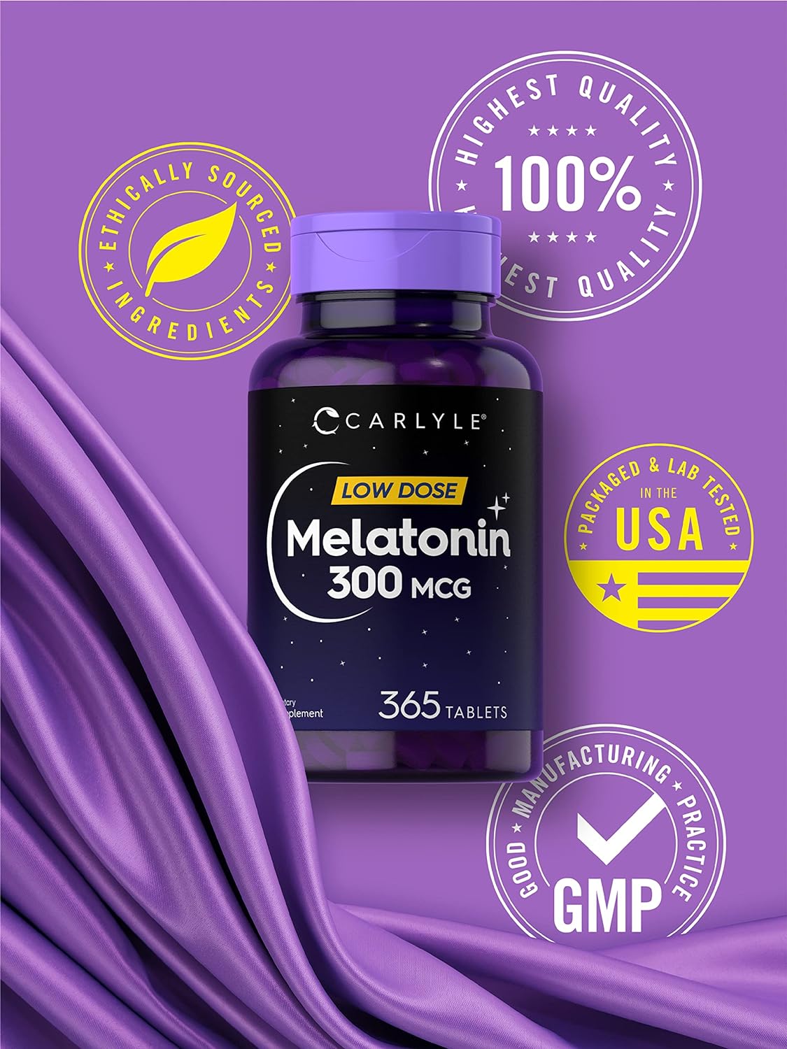 Carlyle Melatonin 300 mcg | 365 Tablets | Low Dose | Vegetarian, Non-GMO, Gluten Free : Health & Household