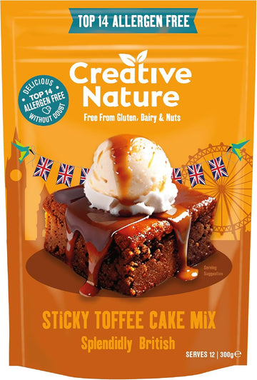 Creative Nature Sticky Toffee Pudding Mix | Healthy Cake Mix | Gluten Free, Nut Free, Dairy Free Baking Mix | Top 14 Allergen Free | 300G