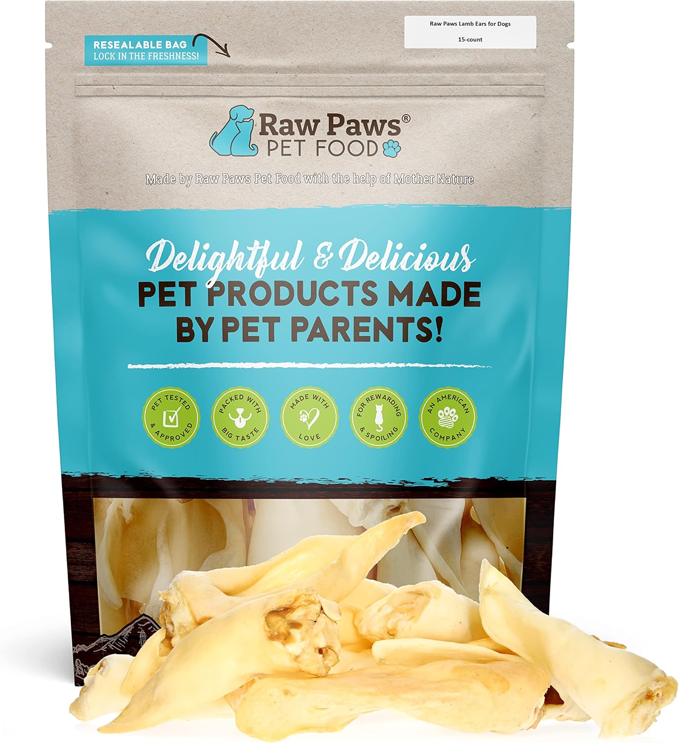 Raw Paws Large Lamb Ears For Dogs, 15 Pack - Packed In Usa - All Natural Lamb Rawhide Alternative - Real, Grain Free, Single Ingredient Lambs Ear Chews For Dogs - Crunchy Sheep Lamb Ears Dog Treats