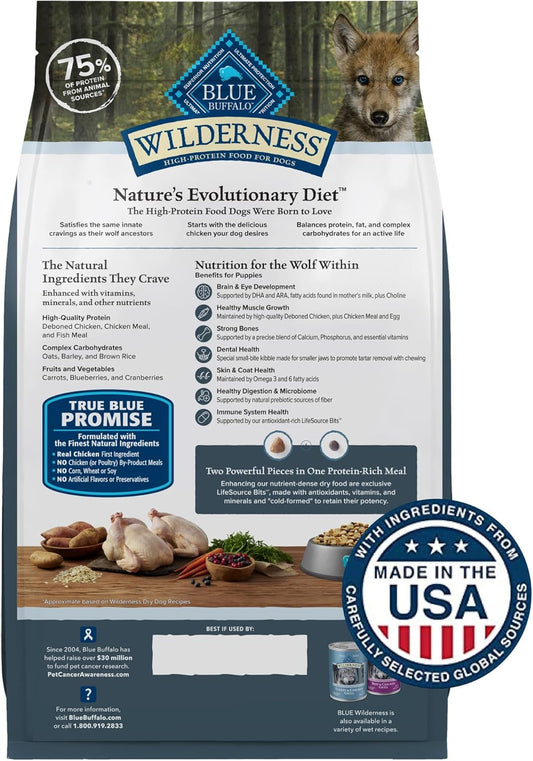 Blue Buffalo Wilderness High-Protein Natural Dry Food For Puppies, Chicken Recipe, 24-Lb. Bag