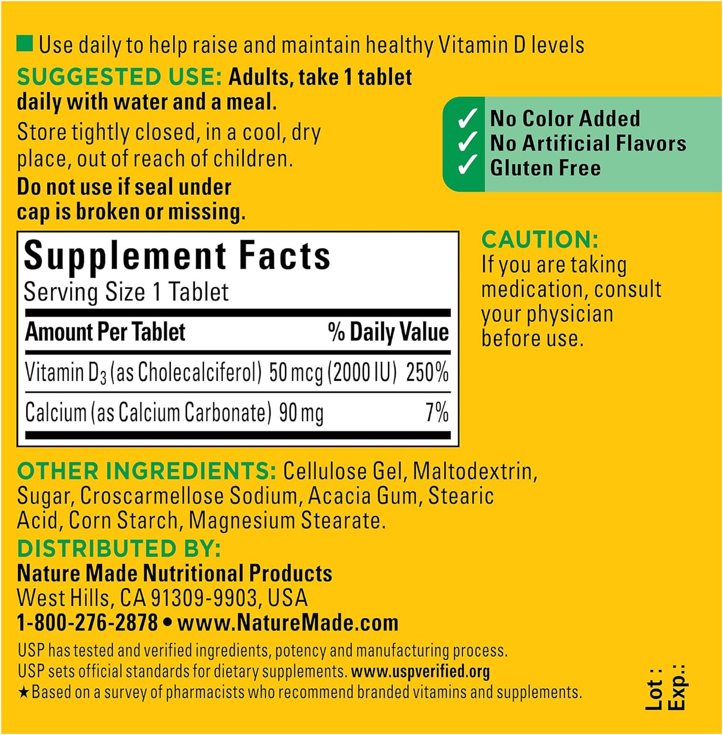 Nature Made Vitamin D3 2000 IU (50 mcg), Dietary Supplement for Bone, Teeth, Muscle and Immune Health Support, 125 Tablets, 125 Day Supply : Health & Household