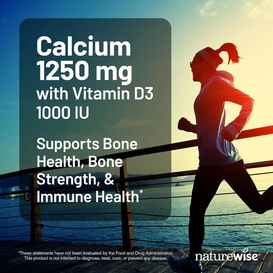 Naturewise Calcium 1250Mg With Vitamin D3 1000Iu - Bone Health And Immune System Supplement - Absorption Friendly, Made W/Organic Mct Coconut Oil, Non-Gmo, Gluten Free - 200 Softgels[100-Day Supply]