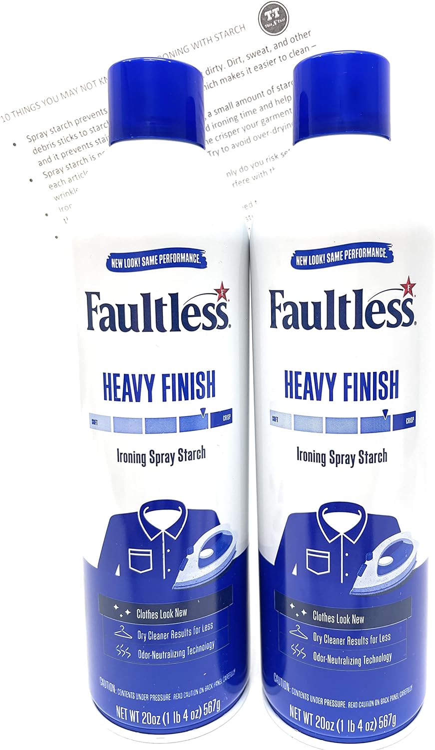 Faultless Heavy Finish Ironing Spray Starch Bundle: (2) 20oz Cans and ThisNThat Tip Card