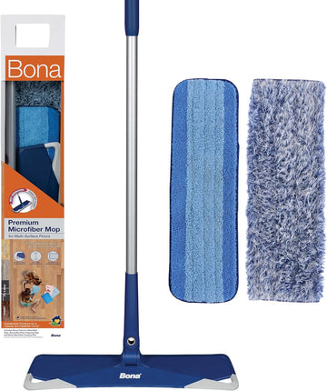Bona Premium Microfiber Floor Mop for Dry and Wet Floor Cleaning - Includes Microfiber Cleaning Pad and Microfiber Dusting Pad - Dual Zone Cleaning Design for Faster Cleanup