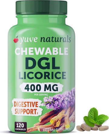 Chewable Ultra Pure Dgl Licorice Tablets 400Mg - Stomach, Gut & Intestinal Relief - Natural Acid Reflux Formula - Dgl Deglycyrrhizinated Licorice Root Extract - 120 Chewables