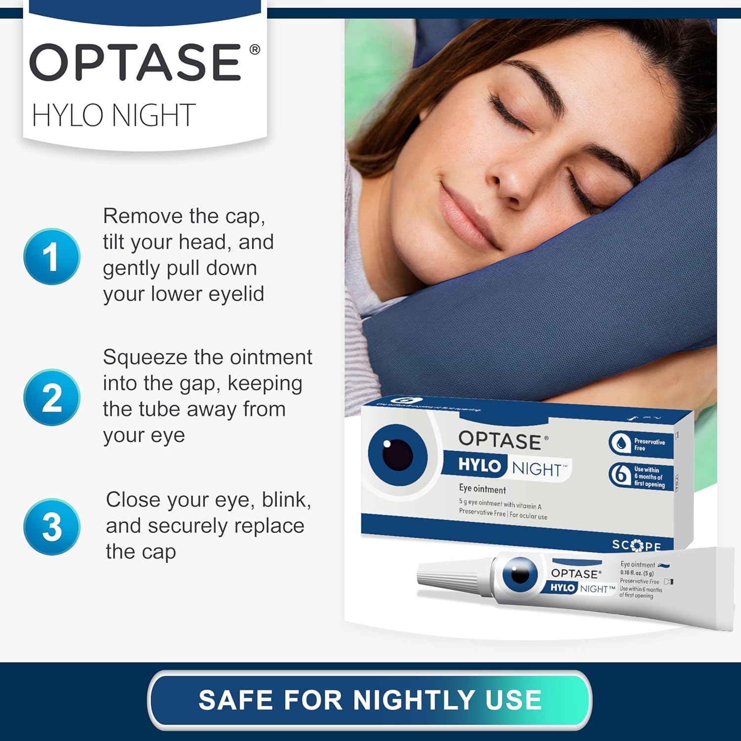 Optase HYLO Night Gel for Dry Eyes - Preservative Free Lubricant Ointment for Nighttime Dry Eye Relief from Blepharitis and Styes - .18 oz : Health & Household