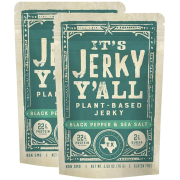 It's Jerky Y'all Vegan Jerky SEA SALT & PEPPER - Beyond Tender and Tasty Vegan Snacks - High Protein, Low Carb, Non-GMO, Gluten-Free, Vegetarian, Whole30 (2-Pack)