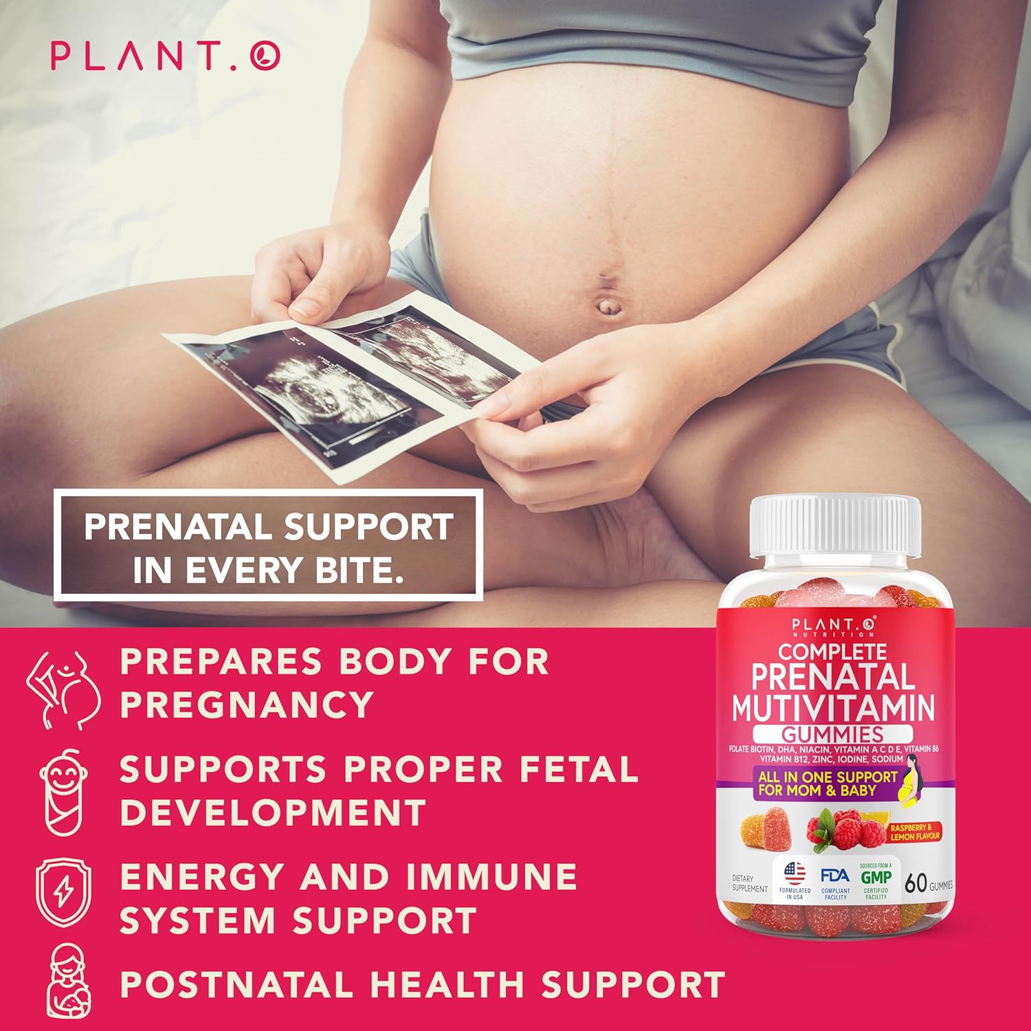 Prenatal Gummies For Women With Dha, Folate, Vitamin B C D | Delicious Multivitamin Blend For Fetal And Neural Support, Bones, Energy & Immunity During Pregnancy