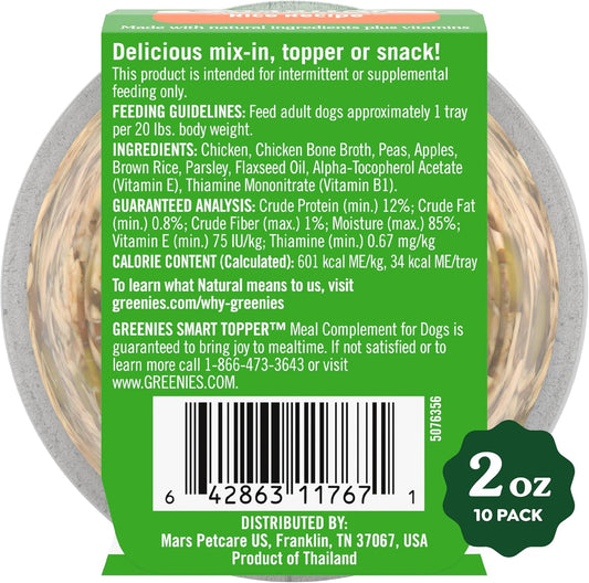 Greenies Smart Topper High Protein Wet Mix-In For Dogs, Chicken, Peas, Apples & Brown Rice Recipe In Vitabroth™ Broth - Bone Broth + Vitamins E & B1, Pack Of 10