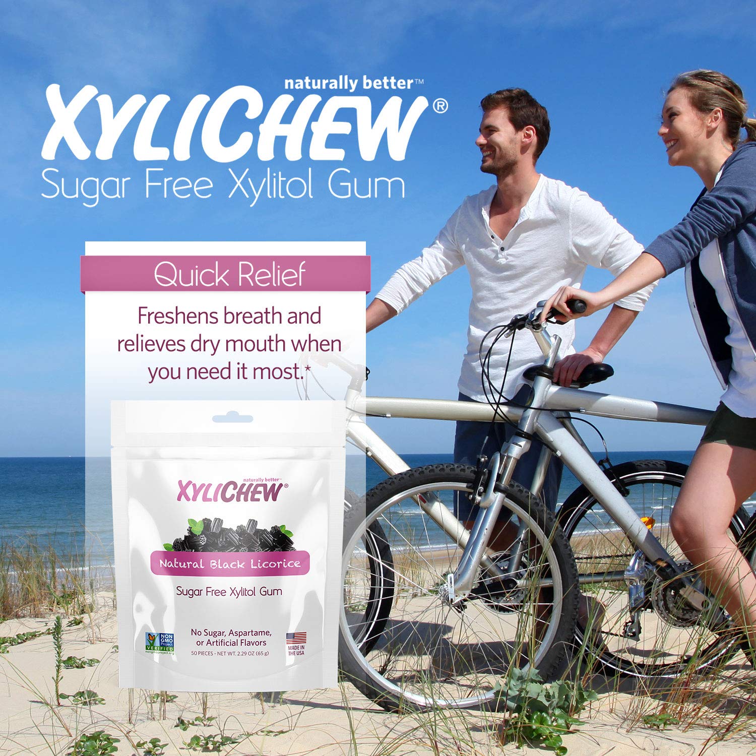 Xylichew 100% Xylitol Chewing Gum - Non Gmo, Non Aspartame, Gluten Free, And Sugar Free Gum - Natural Oral Care, Relieves Bad Breath And Dry Mouth - Pomegranate Raspberry, 60 Count : Grocery & Gourmet Food