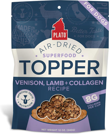 Plato Pet Treats Air Dried Dog Food Topper, Venison, Lamb And Collagen Recipe, Superfood, Grain Free, Made In The Usa, 5.5Oz