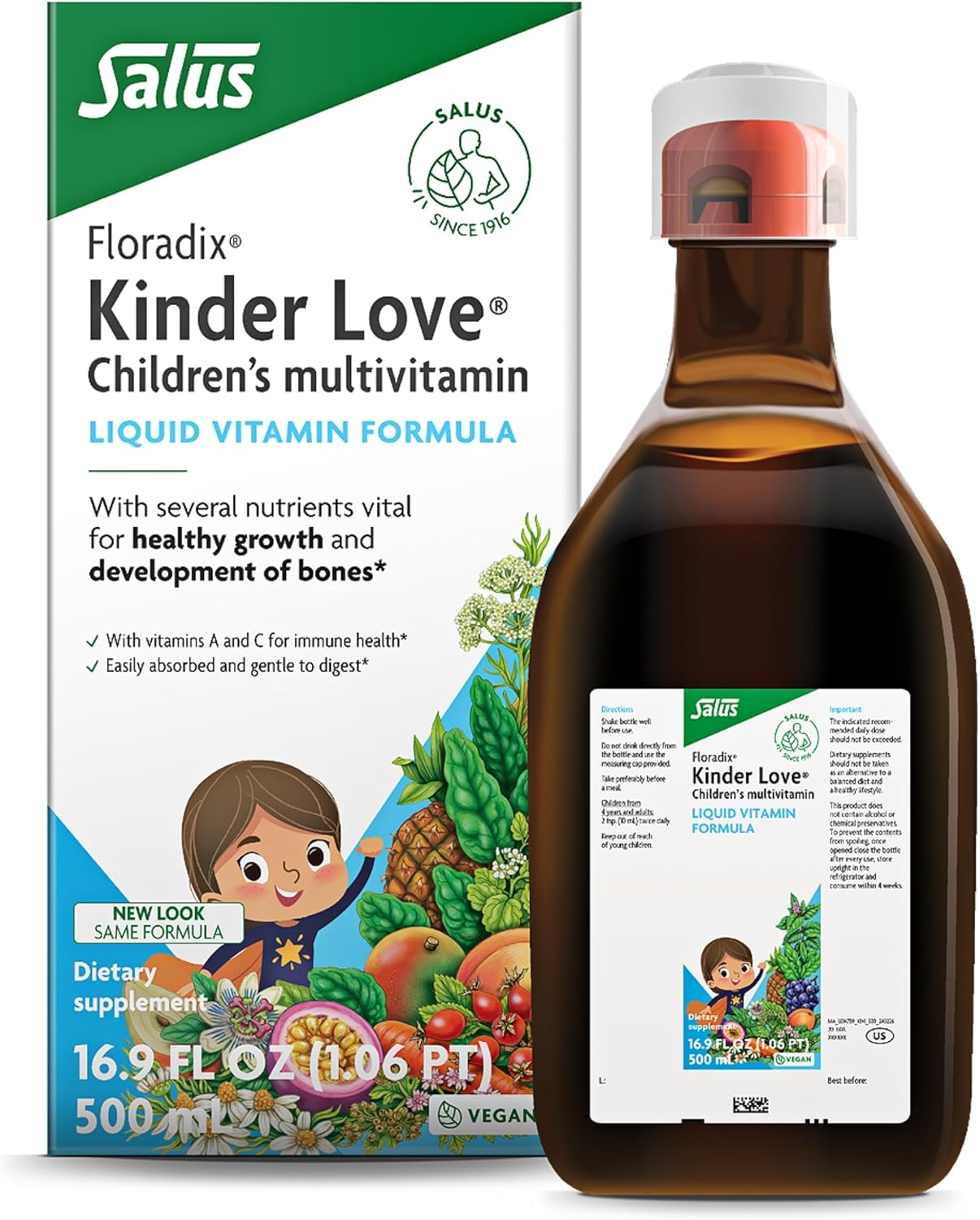 Floradix, Floradix Kinder Love Vegan Children’S Liquid Multivitamin For Healthy Development, 17 Oz