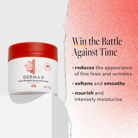 Derma E Anti-Wrinkle Renewal Skin Cream – Vitamin A Wrinkle Treatment Cream – Vegan Anti-Aging Moisturizer To Smooth & Renew Aging Skin, 4 Oz