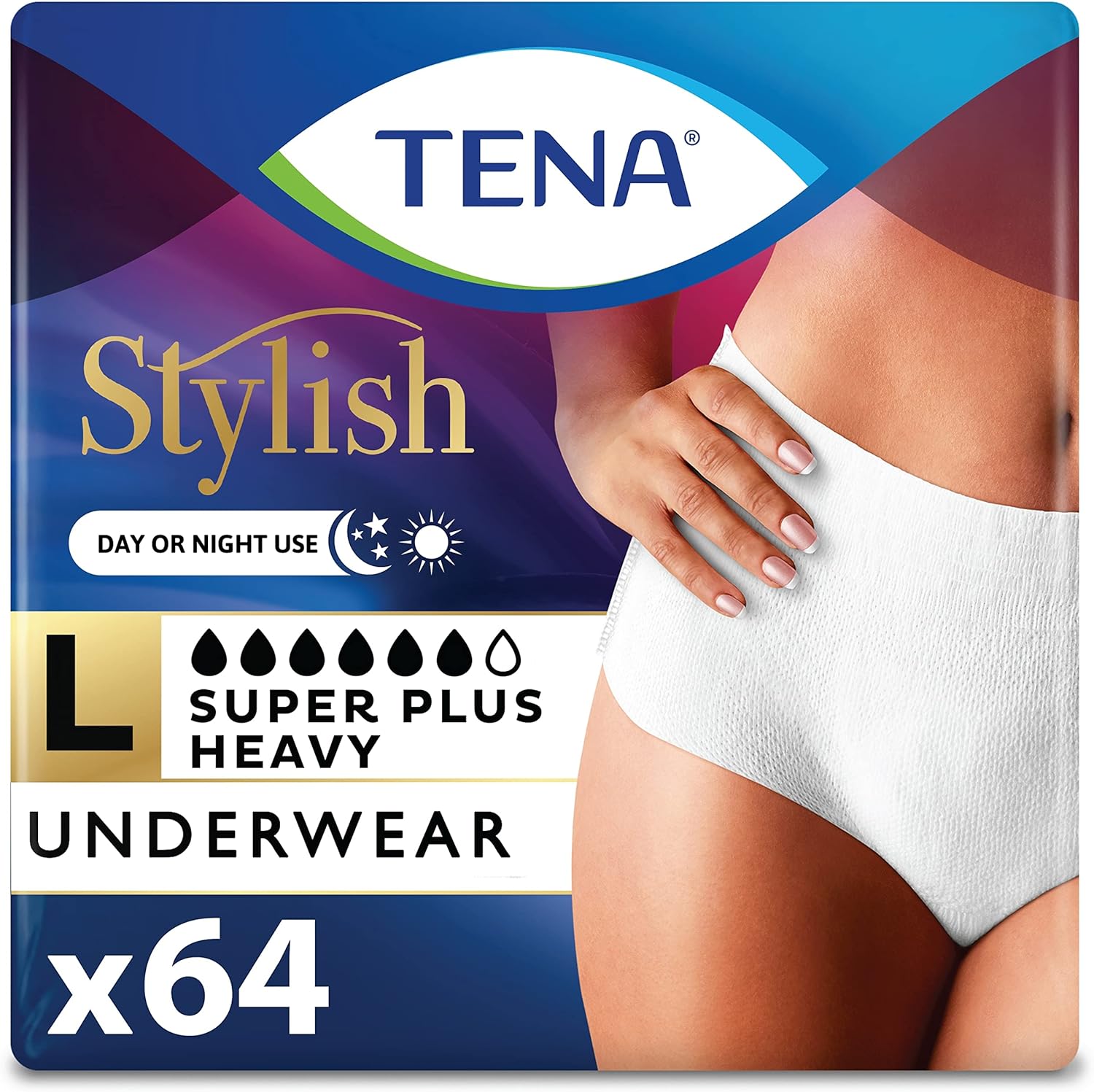 Tena Incontinence & Postpartum Underwear For Women, Super Plus Absorbency - Large - 64 Count