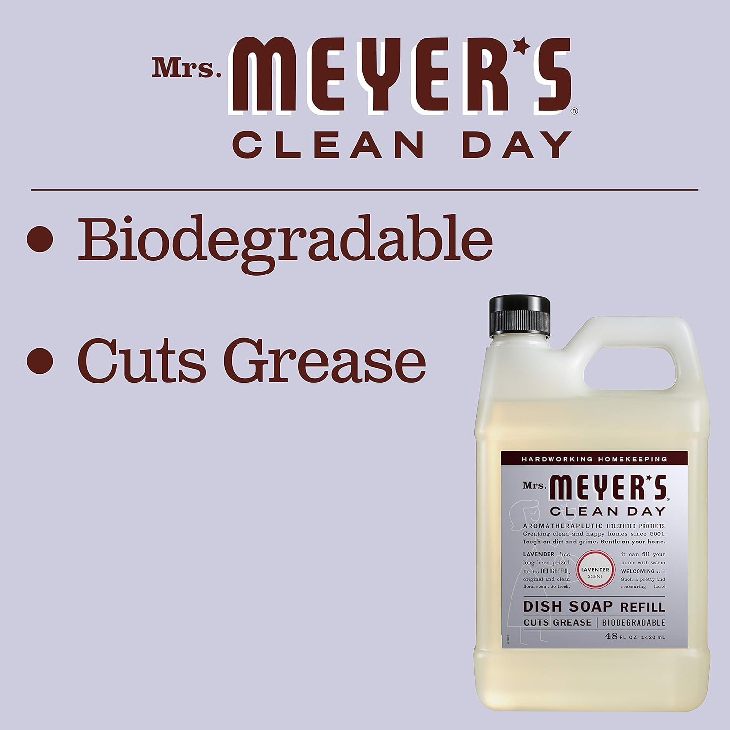 Mrs. Meyer'S Clean Day Liquid Dish Soap Refill, Biodegradable Formula, Lavender, 48 Fl. Oz