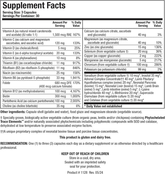 Biotics Research Bio Glycozyme Forte Multivitamin, Vanadium, Zinc, Chromium, Manganese, Inositol, Catalase, Homocysteine 270 Capsules