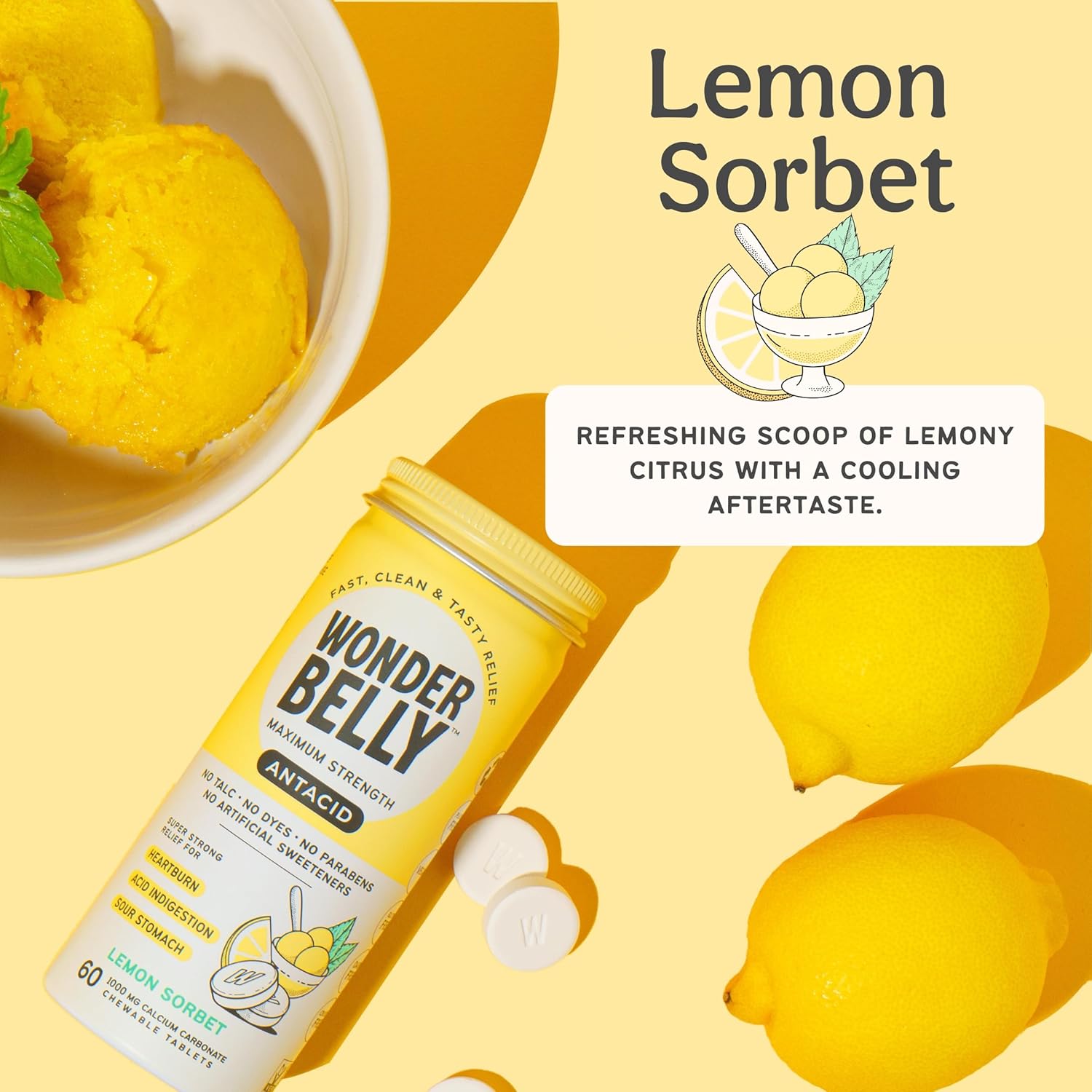 Buy Wonderbelly Antacid, Effective Heartburn And Instant Acid Indigestion Relief, Extra Strength Chewable Tablets, 1000 Mg Calcium Carbonate, No Talc Or Dye, Lemon Sorbet, 60 Count On  Free Shipping On Qualified Orders