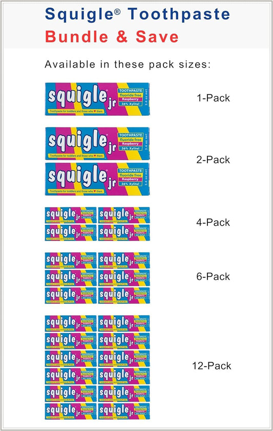 Squigle Jr Toothpaste (for Infants, Toddlers), Travel Toothpaste, Prevents Cavities, Canker Sores, Chapped Lips. Soothes, Protects Dry Mouths. Stops Tooth Sensitivity, No SLS - 4 Pack