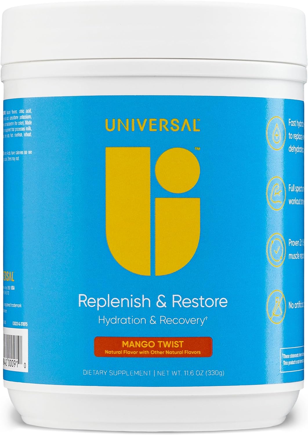 Replenish & Restore Powder, Hydration & Recovery, Promotes Muscle Repair And Growth, Custom Dosing, L-Lysine, L-Glutamine, L-Tryptophan, No Artificial Flavors, 30 Servings (Mango Twist)