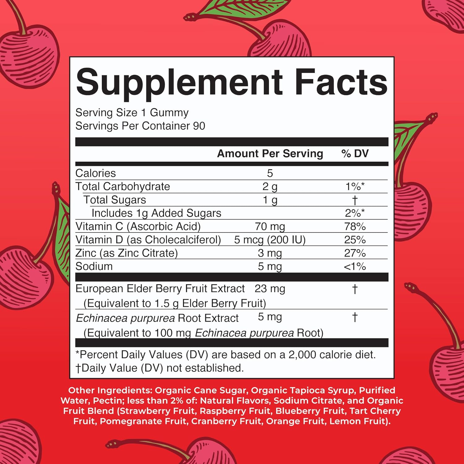 Mary Ruth's 5-1 Immunity Gummies with Elderberry for Kids & Adults | Cherry | Pectin Based | Vegan | 90 Count : Health & Household