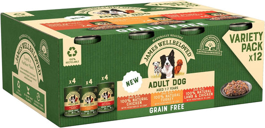 James Wellbeloved Adult Grain Free Turkey, Lamb and Chicken in Loaf 12 Cans, Hypoallergenic Wet Dog Food, Pack of 1 (12 x 400 g)?432571
