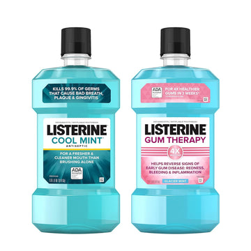 Listerine Cool Mint Antiseptic Mouthwash To Kill 99% Of Bad Breath Germs And Gum Therapy Mouthwash In Glacier Mint To Help Reverse Signs Of Early Gingivitis, Convenience Pack, 2 X 1 L