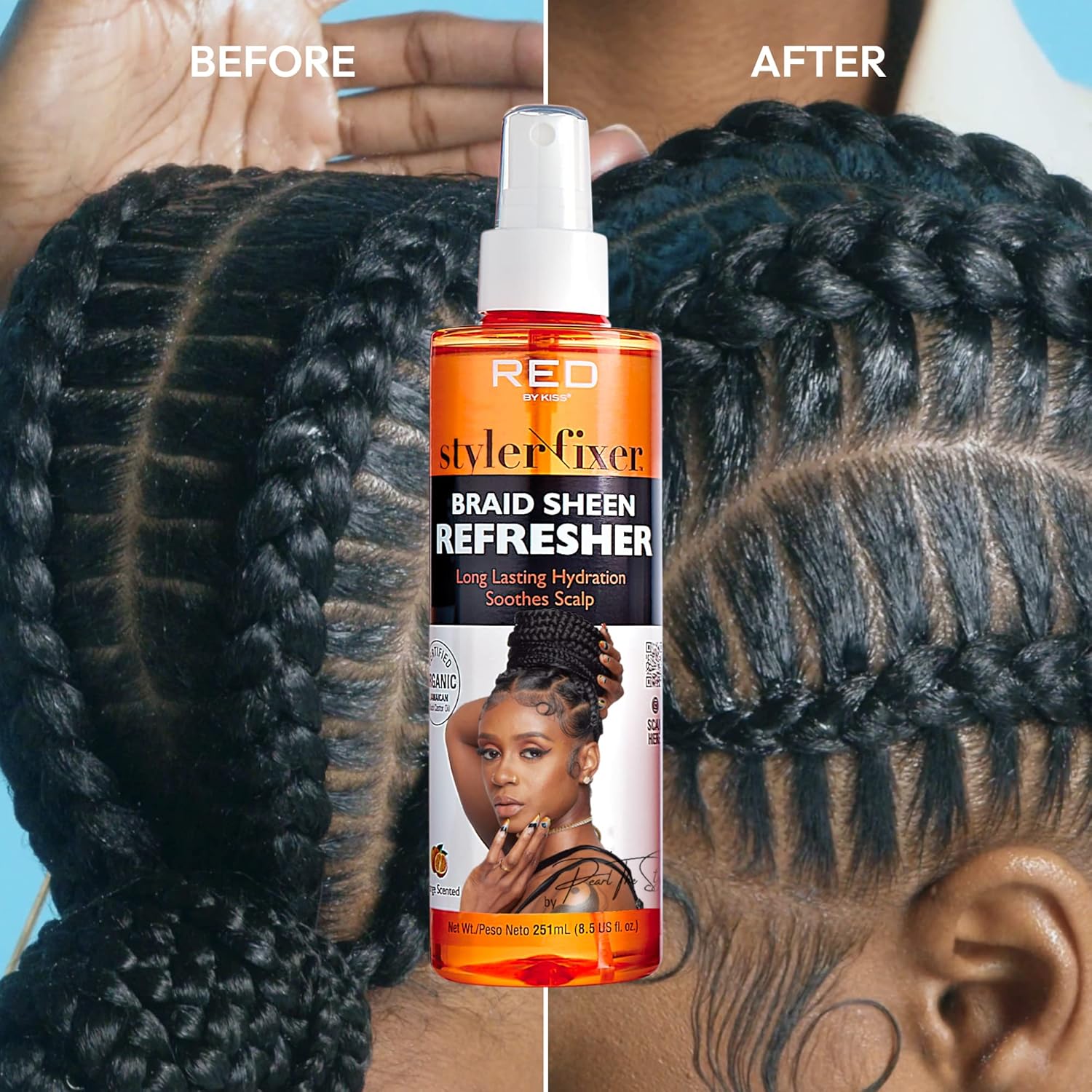 Red By Kiss Braid Sheen Refresher Spray, Long Lasting Hydration, Refresh Curls & Braid,Highest Shine, Soothes Scalp, Nourishes Dry Crips Hair, Enriched With Certified Organic Jamaican Black Castor Oil : Beauty & Personal Care