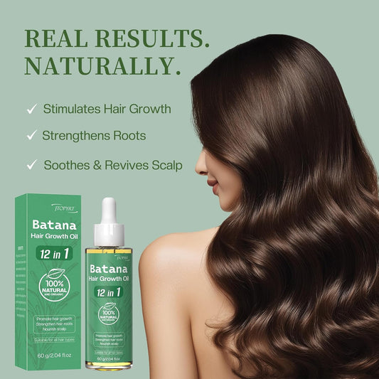 Batana Oil For Hair Growth 12-In-1 : Organic Raw Batana Oil From Honduras - 100% Pure & Natural For Repairs Damaged Hair Nourishes Scalpfor Thicker & Stronger Hair For Aall Hair Types Men/Women 2Oz