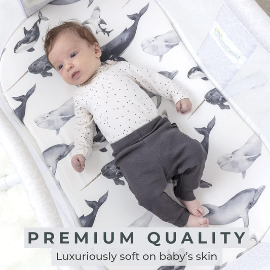 Pobibaby - 2 Pack Premium Bassinet Sheets For Standard Bassinets - Ultra-Soft Jersey Knit, Stylish Ocean Pattern, Safe And Snug For Baby (Seaside)
