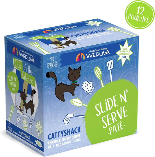 Weruva Cats In The Kitchen Slide N' Serve Grain-Free Natural Wet Pate Cat Food Pouches, Cattyshack, 3Oz Pouch (Pack Of 12)