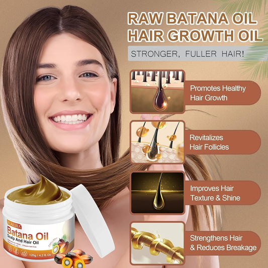 Raw Batana Oil For Hair Growth, Batana Oil Organic Dr. Sebi From Honduras - Prevent Hair Loss, Eliminates Split Ends And Enhances Hair Thickness For Men & Women 4.2 Oz