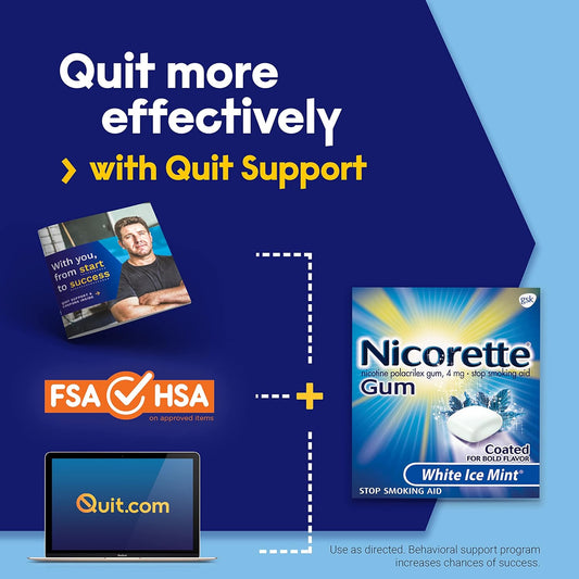 Nicorette 4 Mg Nicotine Gum to Help Quit Smoking with Behavioral Support Program - White Ice Mint Flavored Stop Smoking Aid, 160 Count