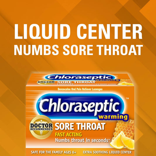 Chloraseptic Warming Sore Throat Lozenges, Real Honey Lemon, 18 Count, 1 Pack