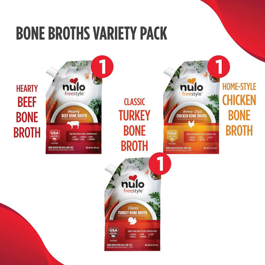 Nulo Freestyle Bone Broth, Premium Food Topper For Cats And Dogs, With Collagen And Chondroitin Sulfate To Help Boost The Quality Of Your Pet’S Coat And Skin, 20 Fl Oz (Pack Of 3)