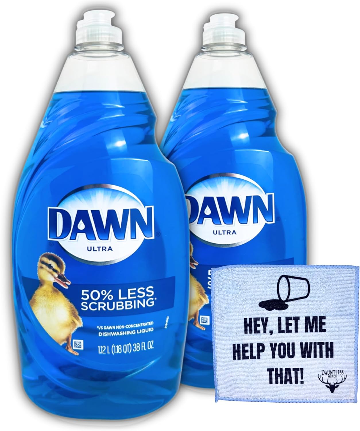 Dawn, Ultra Dishwashing Liquid, 76 Oz Total Dish Detergent, Pack of 2-38 Oz Dish Soap Liquid, Bundle with 8x8 Inch, Let Me Help You With That - Dish Cloth