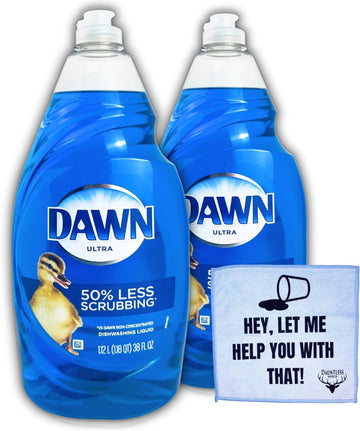 Dawn, Ultra Dishwashing Liquid, 76 Oz Total Dish Detergent, Pack of 2-38 Oz Dish Soap Liquid, Bundle with 8x8 Inch, Let Me Help You With That - Dish Cloth