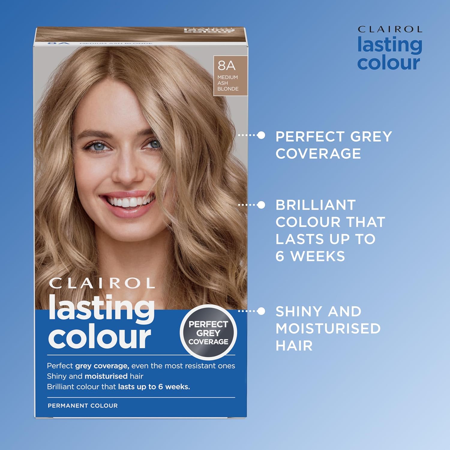 Clairol Lasting Colour Permanent Hair Dye | Ideal Grey Coverage | Shiny and Moisturised Hair | 8A Medium Ash Blonde (Pack of 2) : Amazon.co.uk: Beauty