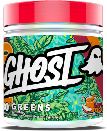 Ghost Greens Superfood Powder, Apple Cider - 30 Servings - 19 Super Greens & Reds, Fruits, Vegetables, Spirulina, & Chlorella, Prebiotics, 10 Billion Cfu Probiotic & Digestive Enzymes - Gluten-Free