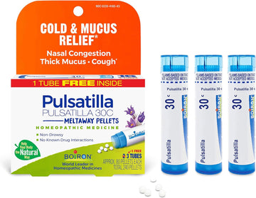 Boiron Pulsatilla 30C Homeopathic Medicine For Relief From Cold, Nasal Congestion, Thick Mucus, And Cough - 3 Count (240 Pellets)