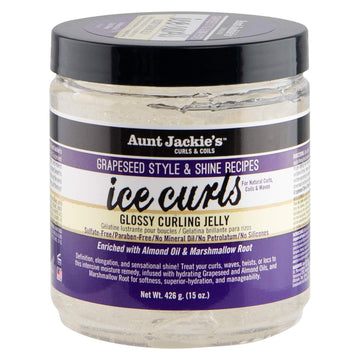 Aunt Jackie'S Grapeseed Style And Shine Recipes Ice Curls Glossy Curling Jelly, Hydrates, Softens, Makes Waves, Curls And Coils Easier To Style, 15Oz