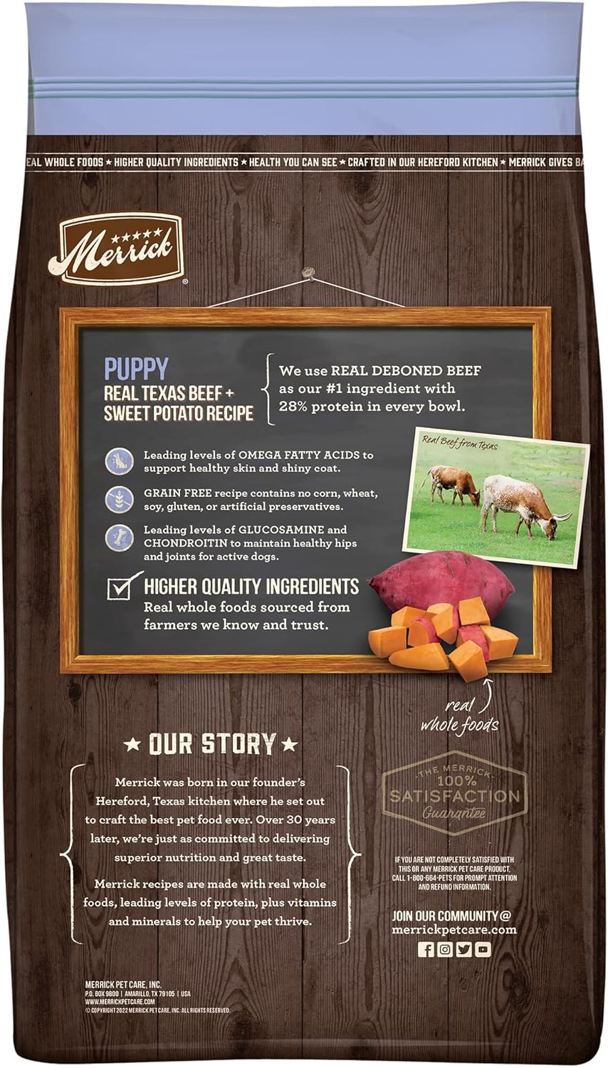 Merrick Dry Puppy Food, Real Beef and Sweet Potato Grain Free Dog Food Recipe - 10 lb. Bag : Pet Supplies