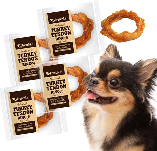 Afreschi Turkey Tendon For Dogs, Dog Treats For Signature Series, All Natural Human Grade Puppy Chew, Ingredient Sourced From Usa, Hypoallergenic, Rawhide Alternative, 40 Units/Box Ring (Small)