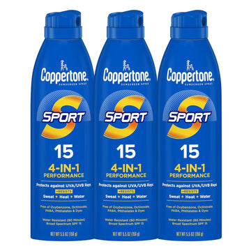 Coppertone Sport Sunscreen Spray, Broad Spectrum Spf 15 Water Resistant Spray Sunscreen, 5.5 Oz, Pack Of 3