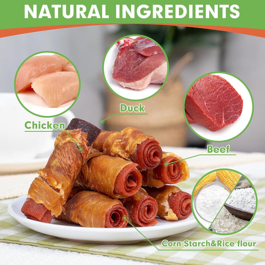 Mon2Sun Rawhide Free Dog Treats, 3 Inch Triple Flavor Chicken Wrapped Duck And Beef Rolls For Small Dogs, Healthy Dog Snacks, 21.16Oz