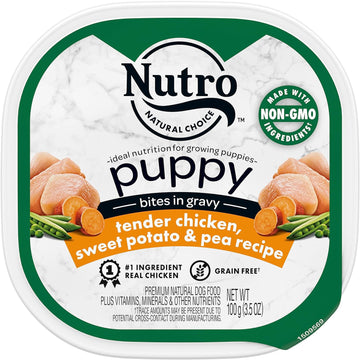 Nutro Puppy Grain Free Natural Wet Dog Food Bites In Gravy, Tender Chicken, Sweet Potato & Pea Recipe, 3.5 Oz. Trays (Pack Of 24)